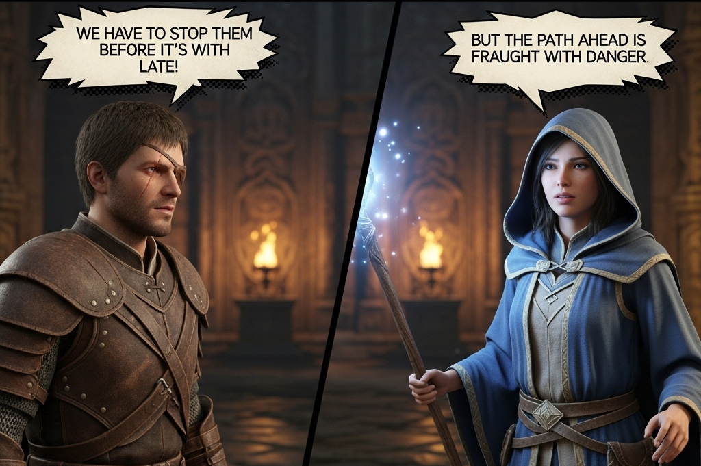 An animated castle scene from a fantasy story